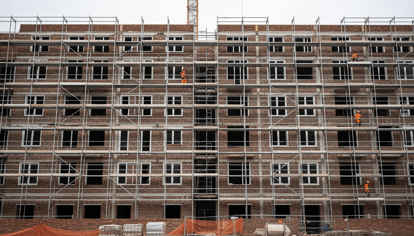 Reinforced concrete retaining wall under construction with formwork