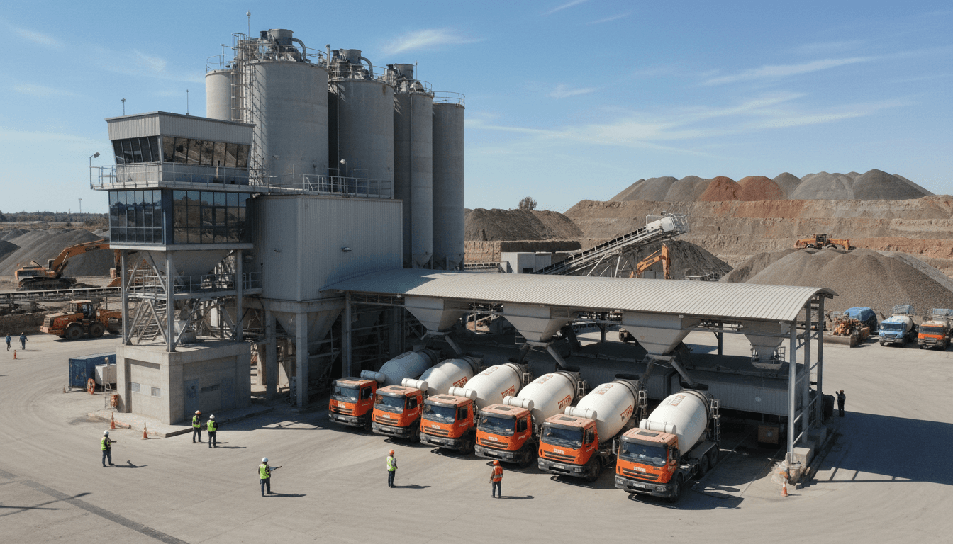 Finished concrete loading dock with reinforced edges at an industrial facility